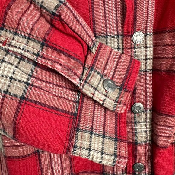 Walls Workwear Heavy Flannel Plaid Red White Beige Long Sleeve Shirt Size XLarge - Picture 5 of 12